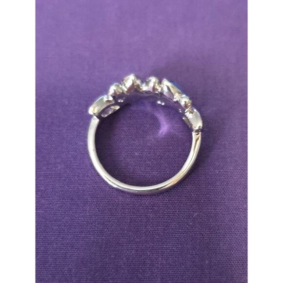 Silver Plated Ring Shades Of Blue And Aurora Borealis Crystals Size 5.5 - Picture 6 of 8